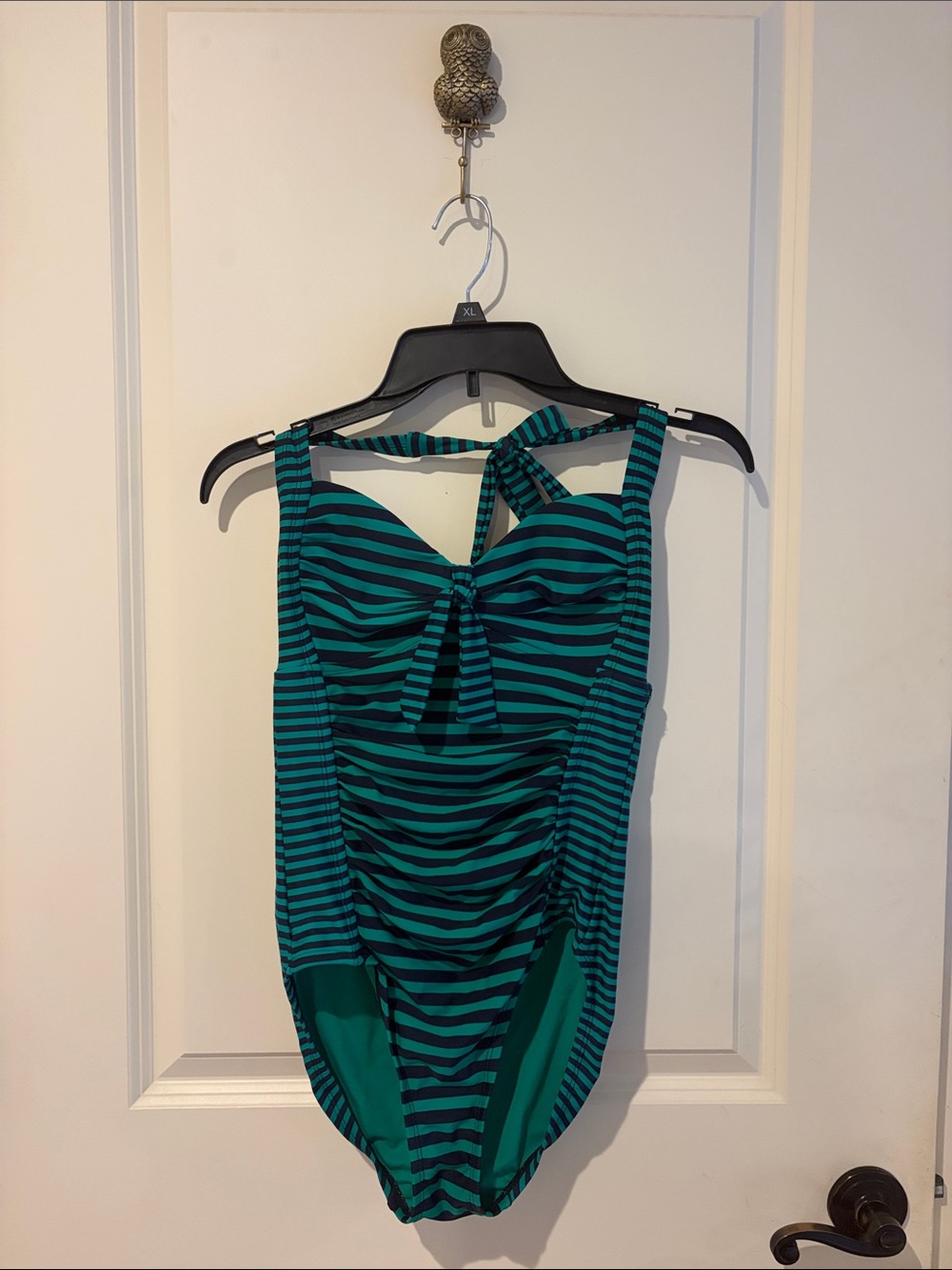 Women’s Navy and Green Striped One-Piece Swimsuit